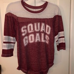 Maroon and white tee